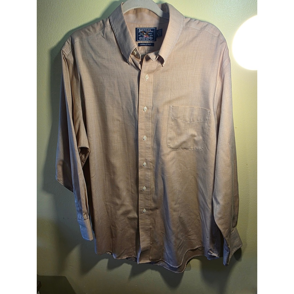 American Living Mens Tan Wrinkle Free Long Sleeve Button Down Shirt Size XL